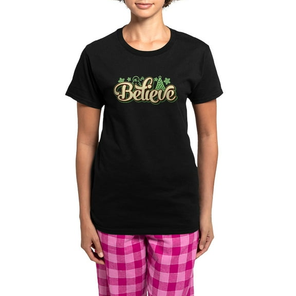 CafePress - Believe Christmas Women's Dark Pajamas - Women's Short Sleeve Print T-Shirt and Pants Dark Cotton Pajama Set