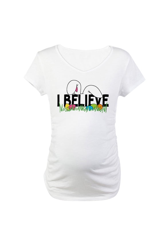 - Believe In The Easter Bunny Maternity T Shirt - Cotton Maternity T-shirt, Cute & Funny Pregnancy Tee