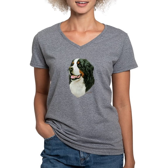 CafePress - Bernese Mountain Dog Women's V Neck Dark T Shirt - Women's V-Neck Dark T-Shirt