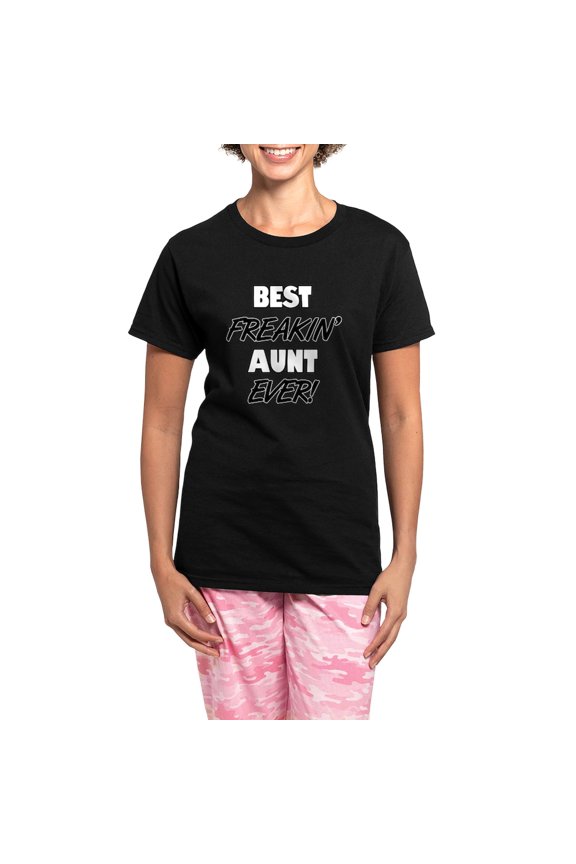 - Best Freakin' Aunt Ever Women's Dark Pajamas - Women's Short Sleeve Print T-Shirt and Pants Dark Cotton Pajama Set