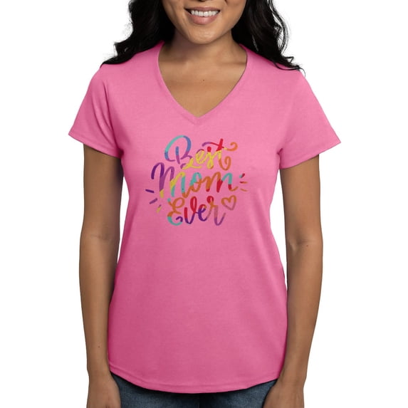 CafePress - Best Mom Ever Colorful T Shirt - Women's V-Neck Dark T-Shirt