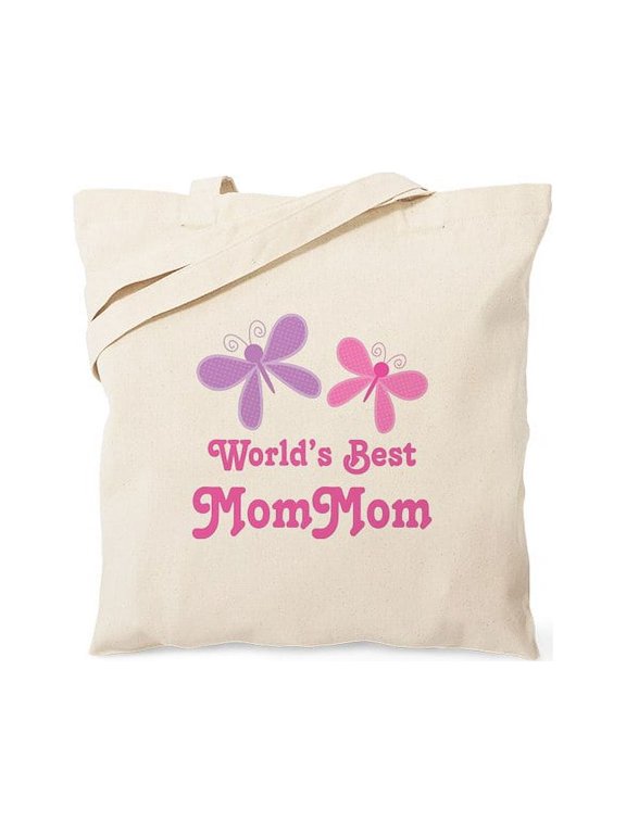 - Best Mommom Butterfly Tote Bag - Unisex Canvas Tote Bag, Beige, 1-Piece