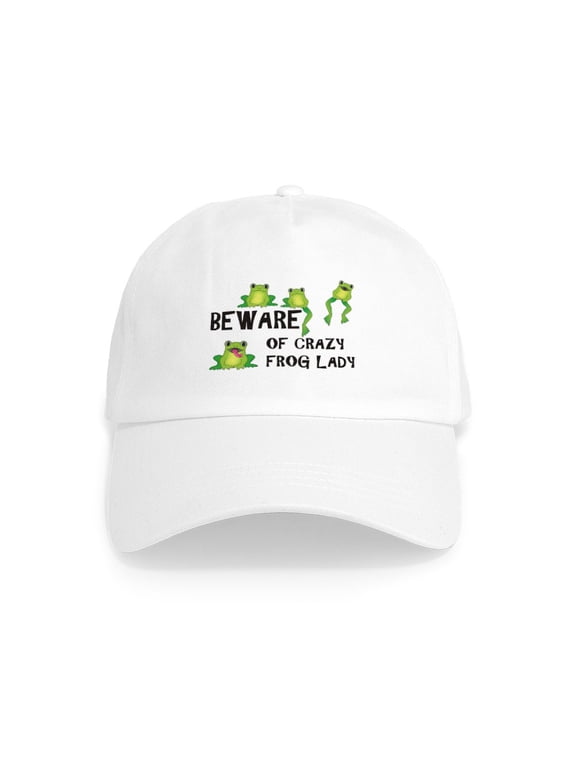 - Beware Of Crazy Frog Lady Cap - Adjustable 100% Brushed Unisex Casual Cotton Baseball Cap, Beige, 1