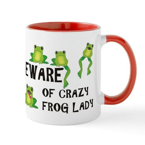 CafePress - Beware Of Crazy Frog Lady Mug - 11 oz Ceramic Mug - Novelty Coffee Tea Cup