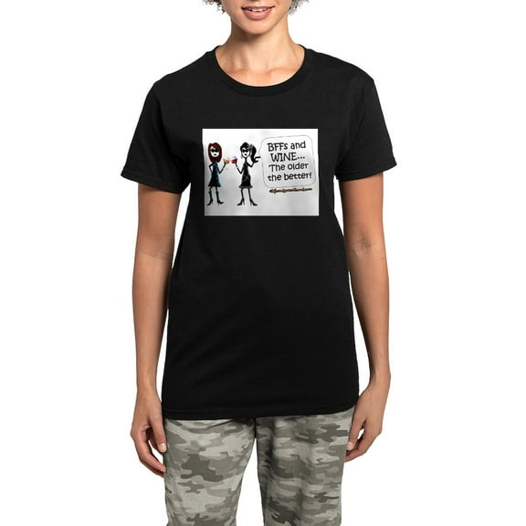 CafePress - Bffs And WINE Pajamas - Women's Short Sleeve Print T-Shirt and Pants Dark Cotton Pajama Set