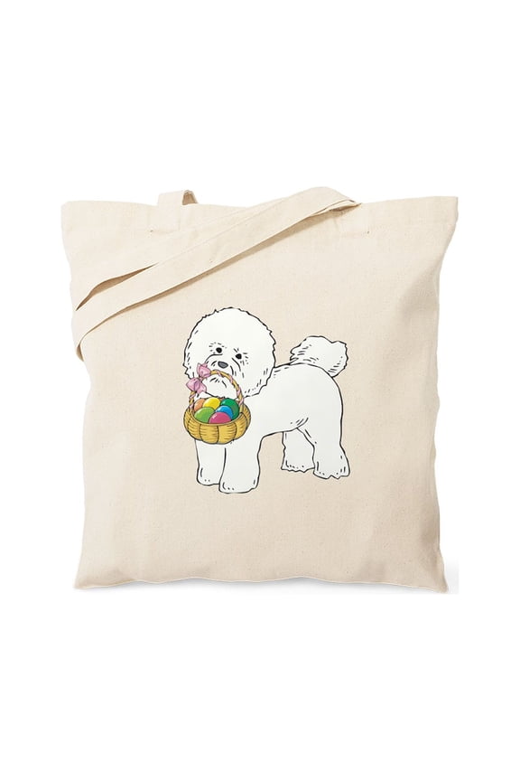 - Bichon Frise Easter Tote Bag - Unisex Canvas Tote Bag, Beige, 1-Piece