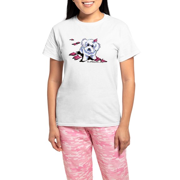 CafePress - Bichon Frise Mischief Women's Light Pajamas - Women's Short Sleeve Print T-Shirt and Pants Light Cotton Pajama Set