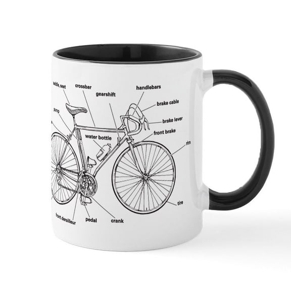 CafePress - Bicycle Anatomy Mug - 11 oz Ceramic Mug - Novelty Coffee Tea Cup
