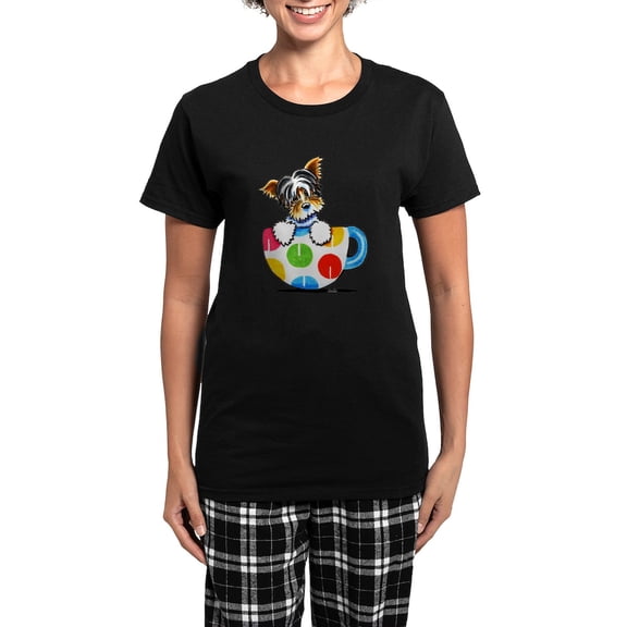 CafePress - Biewer Yorkie Cup Pajamas - Women's Short Sleeve Print T-Shirt and Pants Dark Cotton Pajama Set