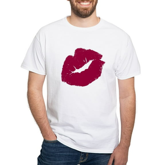 CafePress - Big Red Smooch T Shirt - Men's White Classic Cotton T-Shirts