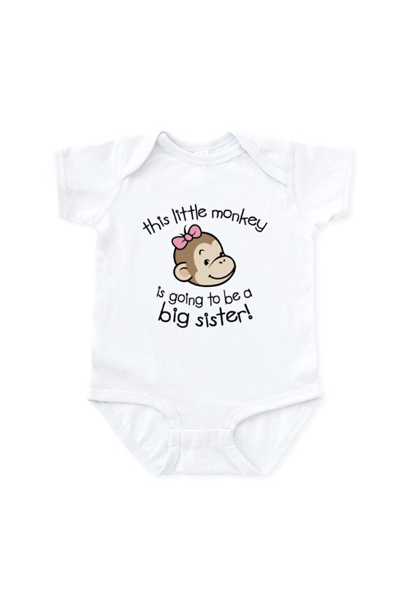 - Big Sister To Be Monkey Face Infant Bodysuit - Baby Light Bodysuit, Size Newborn - 24 Months
