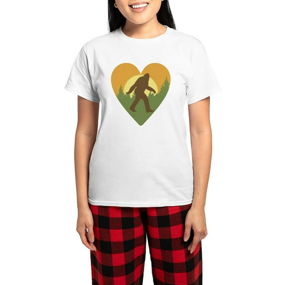 CafePress - Bigfoot Love Women's Light Pajamas - Women's Short Sleeve Print T-Shirt and Pants Light Cotton Pajama Set