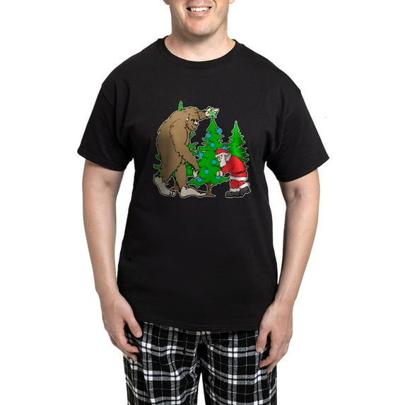 CafePress - Bigfoot, Santa Christmas Men's Dark Pajamas - Men's Dark Loose Fit Cotton Pajama Set