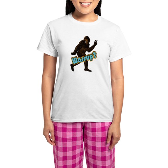 CafePress - Bigfoot Yeti Sasquatch Wassup Women's Light Pajama - Women's Short Sleeve Print T-Shirt and Pants Light Cotton Pajama Set