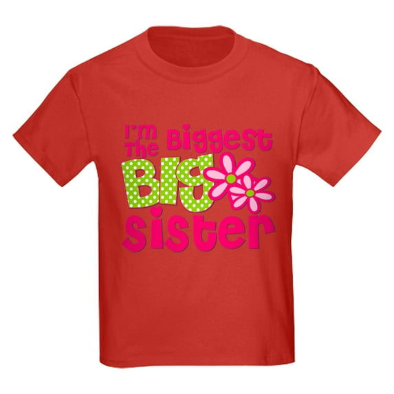 CafePress - Biggest Sister Pink Green2 T Shirt - Dark T-Shirt Kids XS-XL