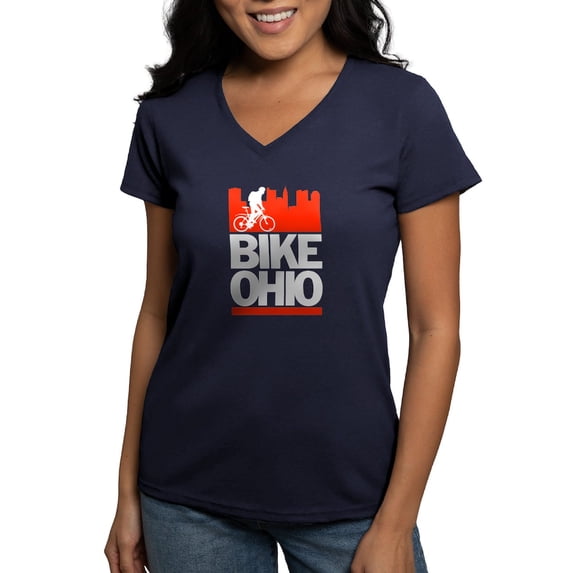 CafePress - Bike Ohio T Shirt - Women's V-Neck Dark T-Shirt