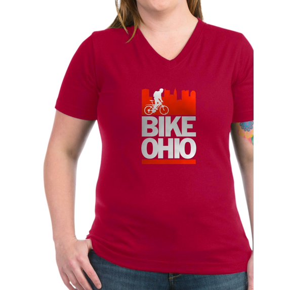 CafePress - Bike Ohio T Shirt - Women's V-Neck Dark T-Shirt