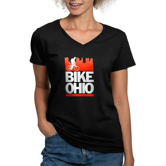 CafePress - Bike Ohio T Shirt - Women's V-Neck Dark T-Shirt