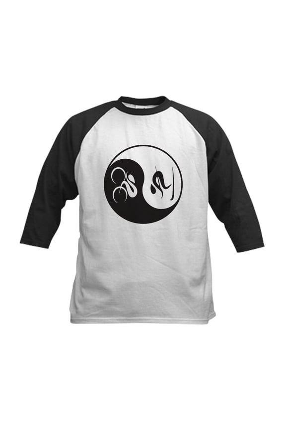 - Bike Ski Yin Yang Kids Baseball Jersey - Kids Cotton Baseball Jersey, 3/4 Sleeve Shirt