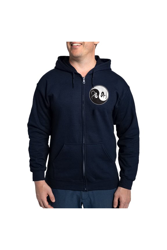 - Bike Ski Yin Yang Zip Hoodie (Dark) - Zip Hoodie, Classic Hooded Sweatshirt with Metal Zipper