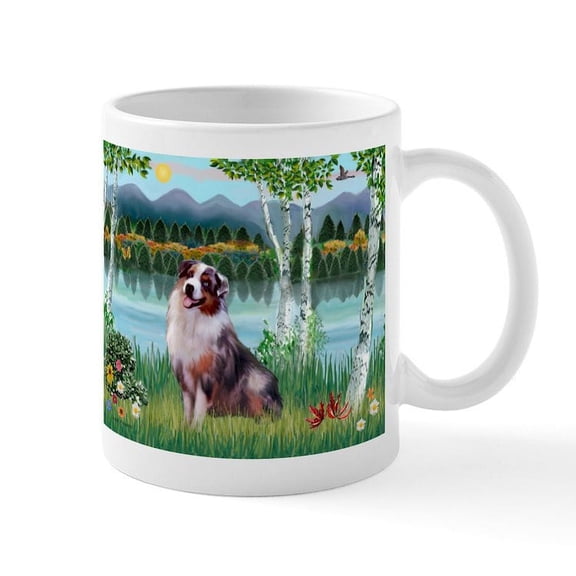 CafePress - Birches/Aussie Shep 1 Mug - 11 oz Ceramic Mug - Novelty Coffee Tea Cup