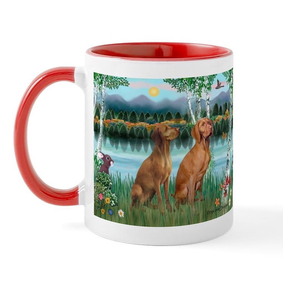 CafePress - Birches / Vizsla Pair Mug - 11 oz Ceramic Mug - Novelty Coffee Tea Cup