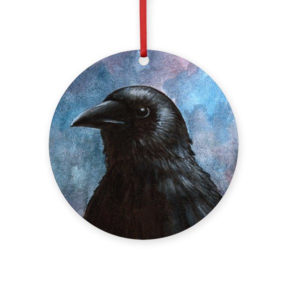 CafePress - Bird 59 Crow Raven -  Round Wood Ornament 4"