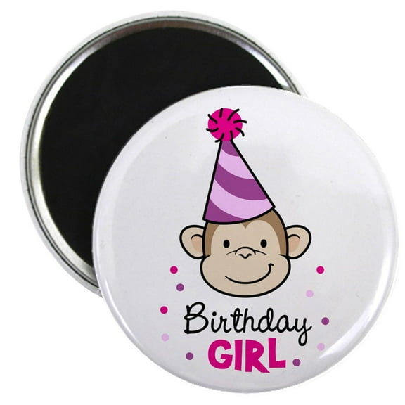CafePress - Birthday Girl Monkey Magnet - 2.25" Round Magnet, Refrigerator Magnet, Button Magnet Style