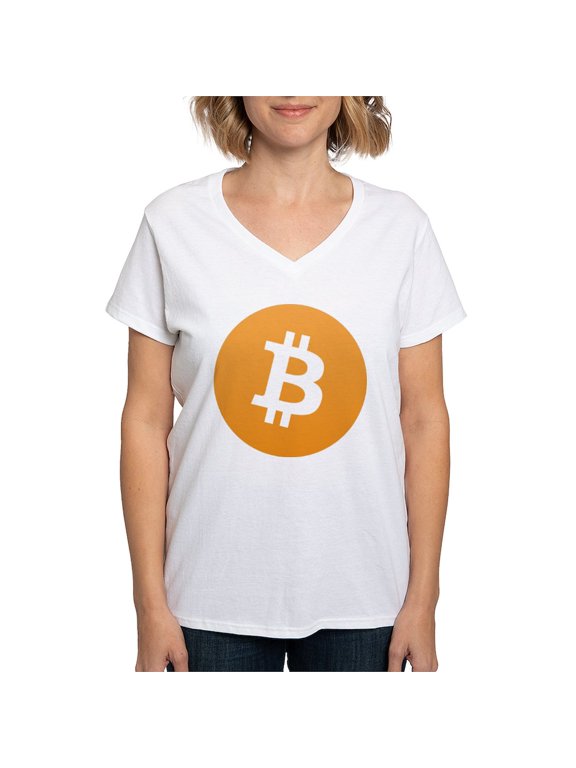 - Bitcoin Logo T Shirt - Womens Cotton V-Neck T-shirt