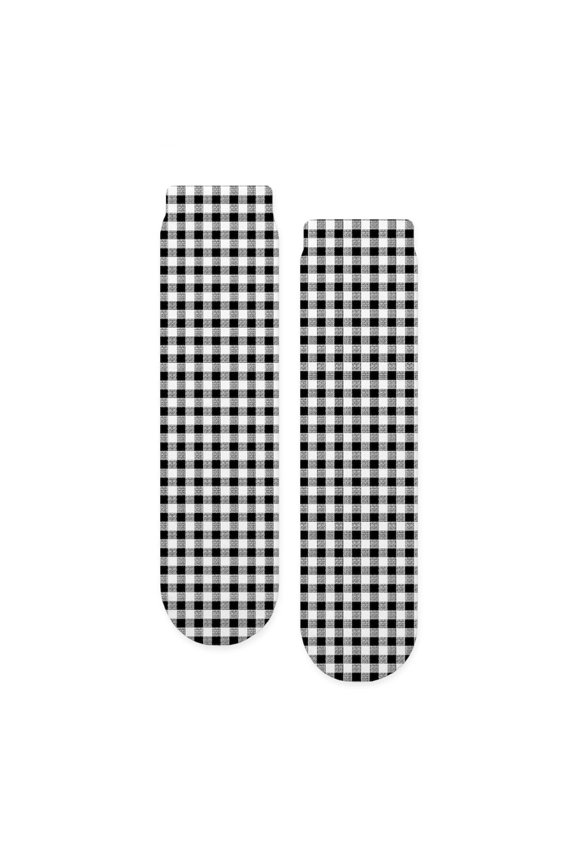 - Black And White Gingham - Unisex Novelty Printed Crew Adult Socks