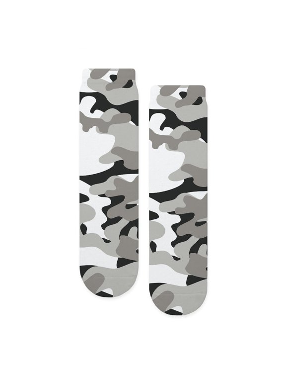 - Black And White Snow Camo - Unisex Novelty Printed Crew Adult Socks