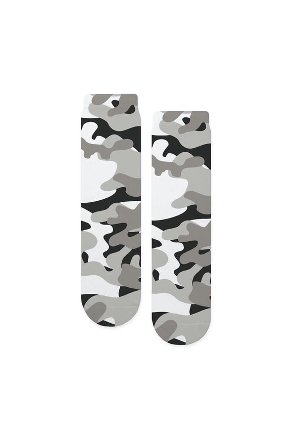 - Black And White Snow Camo - Unisex Novelty Printed Crew Adult Socks