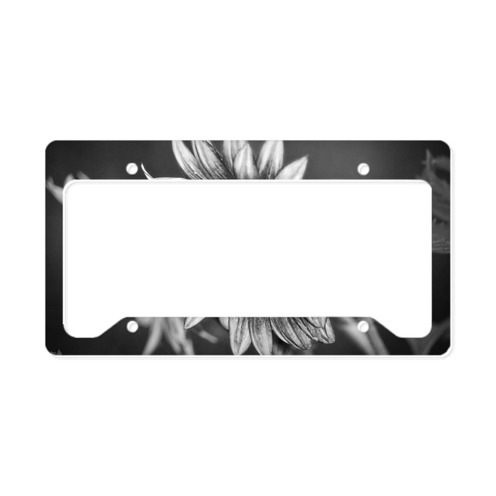 CafePress - Black And White Sunflower License Plate Holder - Aluminum License Plate Frame, License Tag Holder