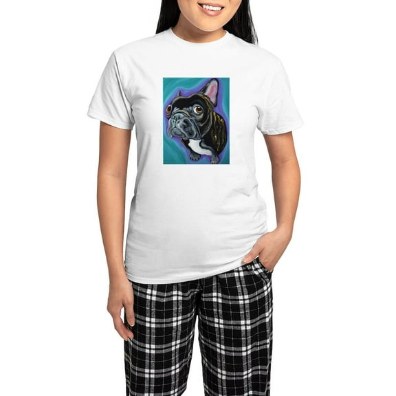 CafePress - Black Brindle French Bulldog Pajamas - Women's Short Sleeve Print T-Shirt and Pants Light Cotton Pajama Set