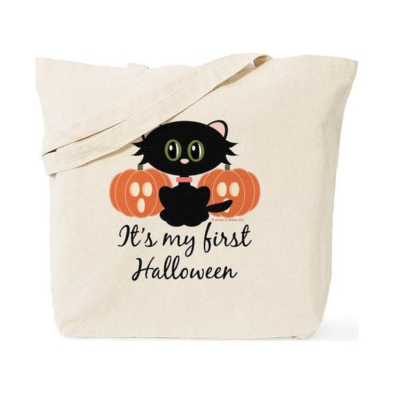 CafePress - Black Cat First Halloween Tote Bag - Unisex Canvas Tote Bag, Beige, 1-Piece