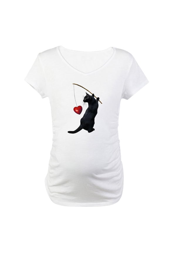 - Black Cat Fishing Heart Maternity T Shirt - Cotton Maternity T-shirt, Cute & Funny Pregnancy Tee