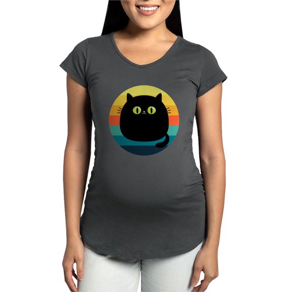 CafePress - Black Cat Retro Sunset Maternity T Shirt - Maternity Dark T-Shirt