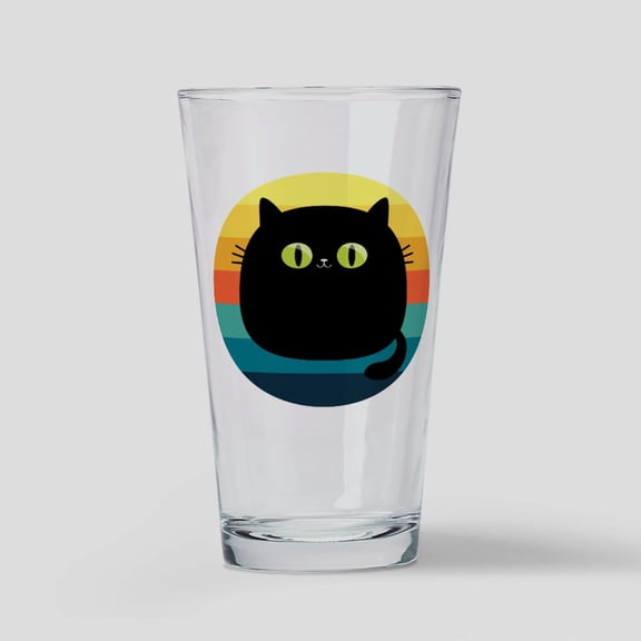 CafePress - Black Cat Retro Sunset - Pint Glass, Drinking Glass, 16 oz. CafePress