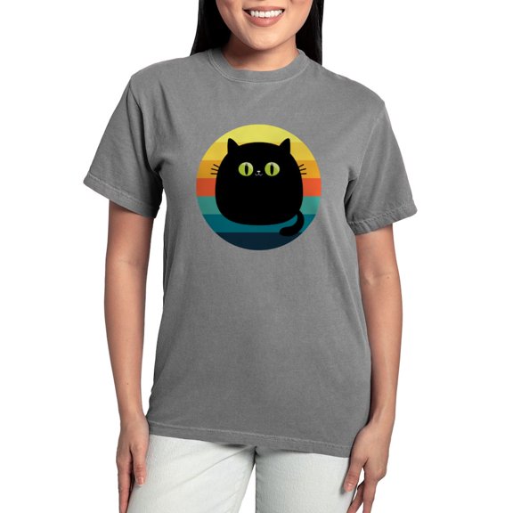 CafePress - Black Cat Retro Sunset T Shirt - Womens Comfort Colors® Shirt