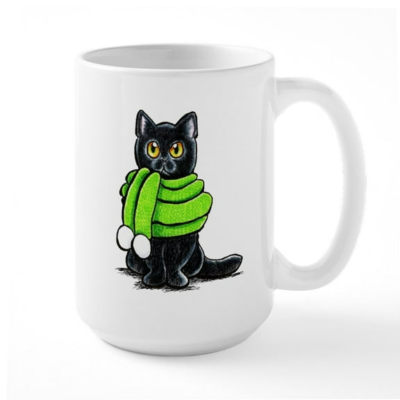 CafePress - Black Cat Scarf Large Mug - 15 oz Ceramic Large White Novelty Mug
