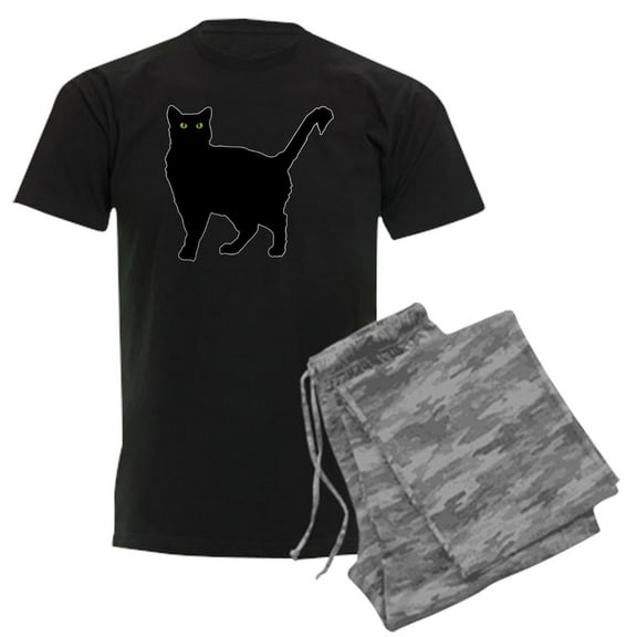 CafePress - Black Cat Silhouette Men's Dark Pajamas - Men's Dark Loose Fit Cotton Pajama Set