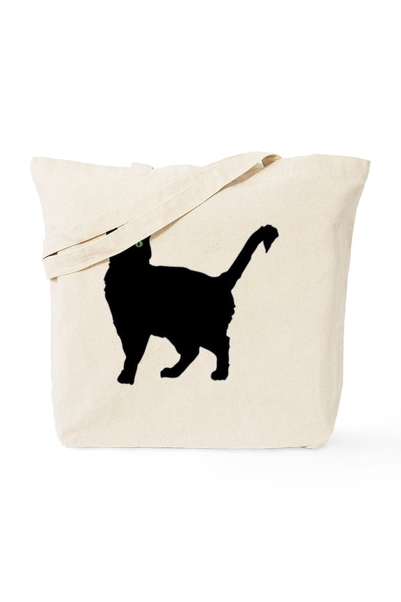 - Black Cat Silhouette Tote Bag - Unisex Canvas Tote Bag, Beige, 1-Piece