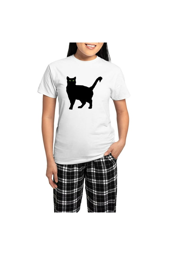 - Black Cat Silhouette Women's Light Pajamas - Women's Short Sleeve Print T-Shirt and Pants Light Cotton Pajama Set