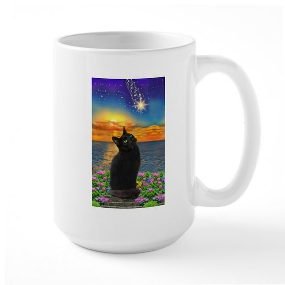 CafePress - Black Cat Star Gazing Mugs - 15 oz Ceramic Large White Novelty Mug