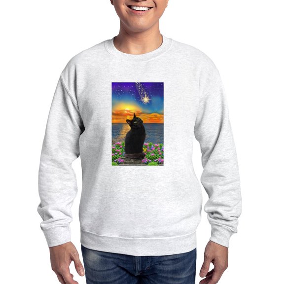 CafePress - Black Cat Star Gazing Sweatshirt - Crew Neck Sweatshirt