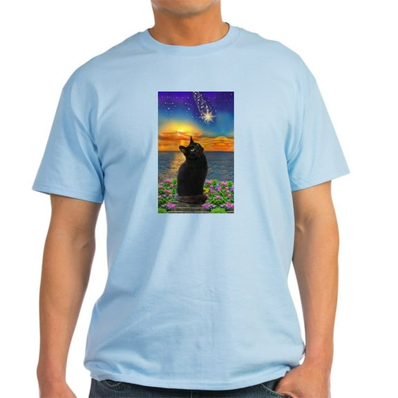 CafePress - Black Cat Star Gazing T Shirt - Men's Classic Graphic T-Shirt