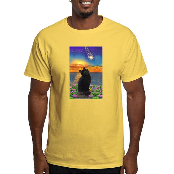 CafePress - Black Cat Star Gazing T Shirt - Men's Classic Graphic T-Shirt