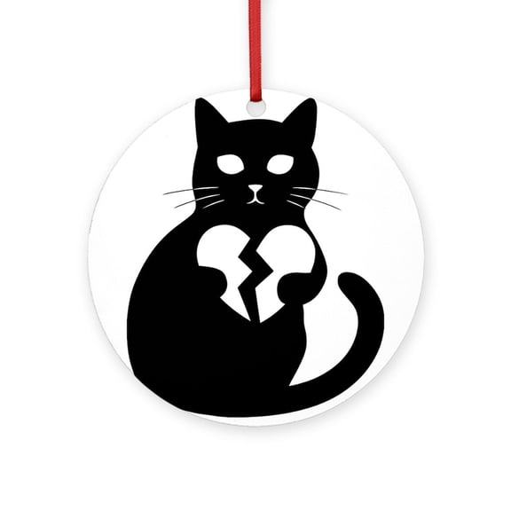 CafePress - Black Cat With Broken Heart - Round Wood Ornament 4"