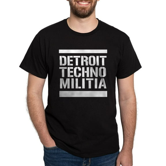CafePress - Black Detroit Techno Militia T Shirt - Men's Classic Graphic Cotton T-Shirt