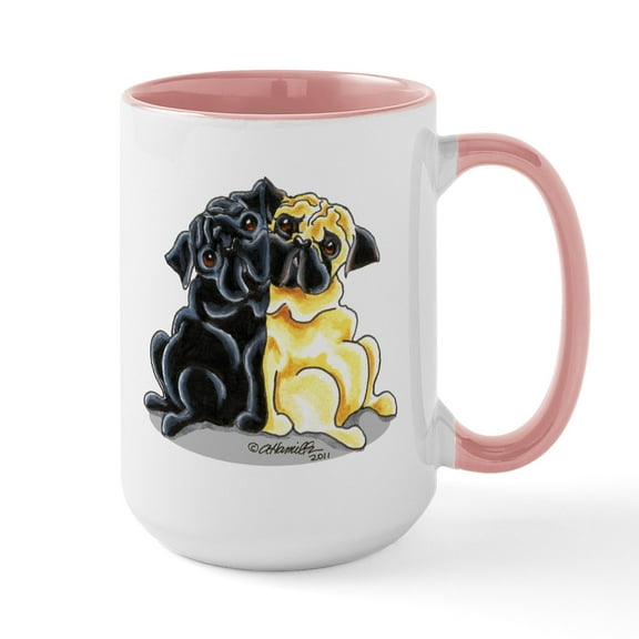CafePress - Black Fawn Pug Large Mug - 15 oz Ceramic Large White Novelty Mug